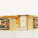 Hermes Green Equestrian Enamel and Gold Plated Loquet Bangle Quartz Watch L01.201