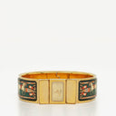 Hermes Green Equestrian Enamel and Gold Plated Loquet Bangle Quartz Watch L01.201