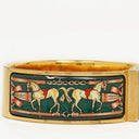 Hermes Green Equestrian Enamel and Gold Plated Loquet Bangle Quartz Watch L01.201