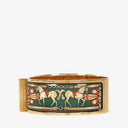 Hermes Green Equestrian Enamel and Gold Plated Loquet Bangle Quartz Watch L01.201