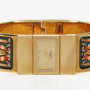 Hermes Green Equestrian Enamel and Gold Plated Loquet Bangle Quartz Watch L01.201
