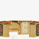 Hermes Green Equestrian Enamel and Gold Plated Loquet Bangle Quartz Watch L01.201