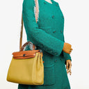 Hermes Herbag 31 Zip Retourne PM Vache Hunter Military Toile Ginger Naturel