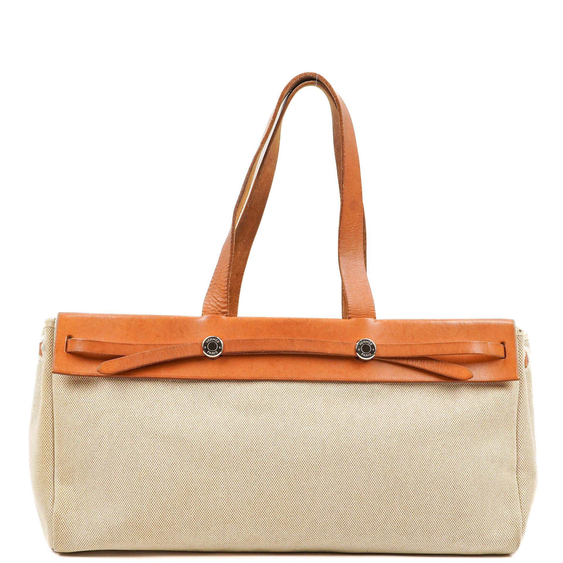 Hermes Herbag Cabas Canvas Vache Hunter MM 2 In 1 Bag