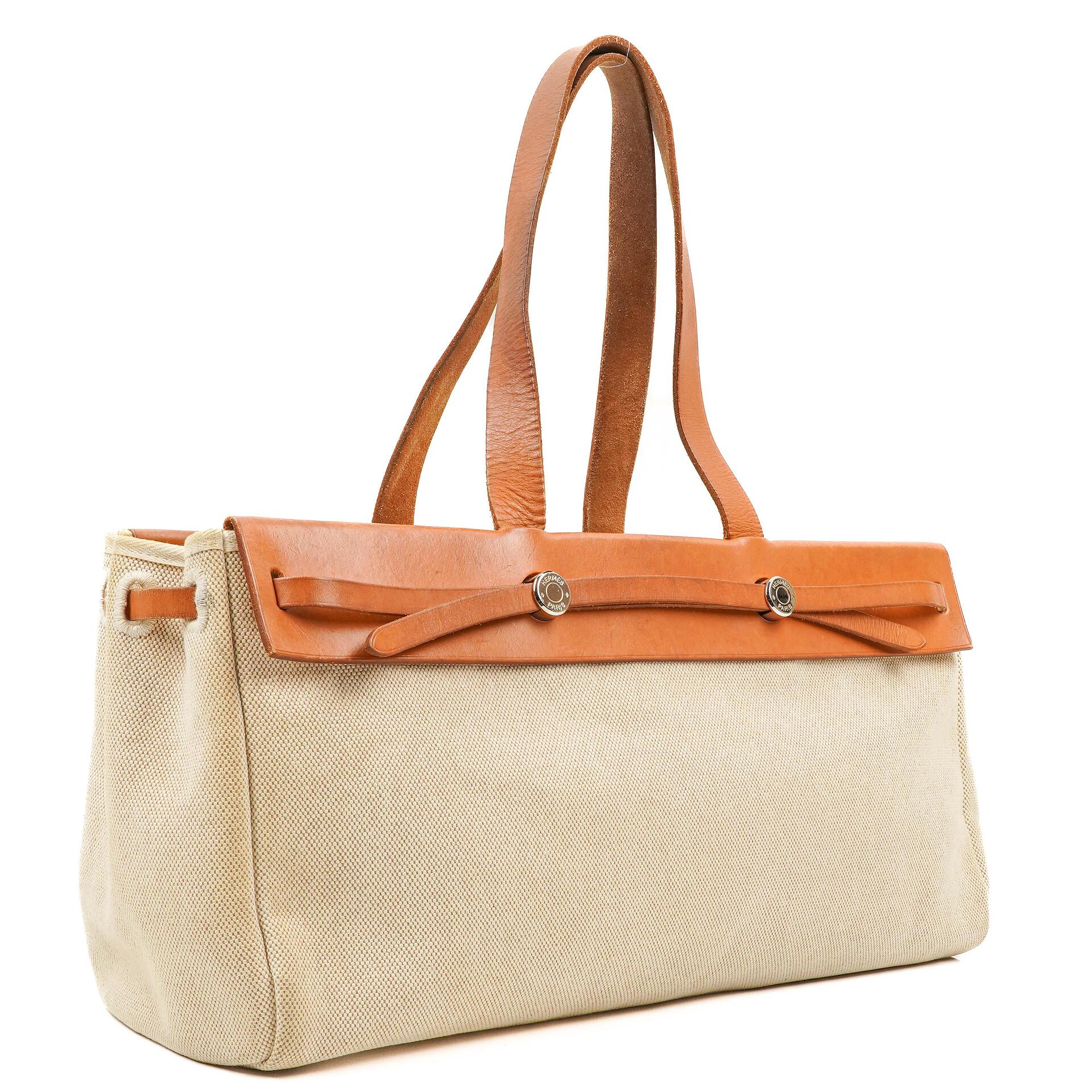 Hermes Herbag Cabas Canvas Vache Hunter MM 2 In 1 Bag