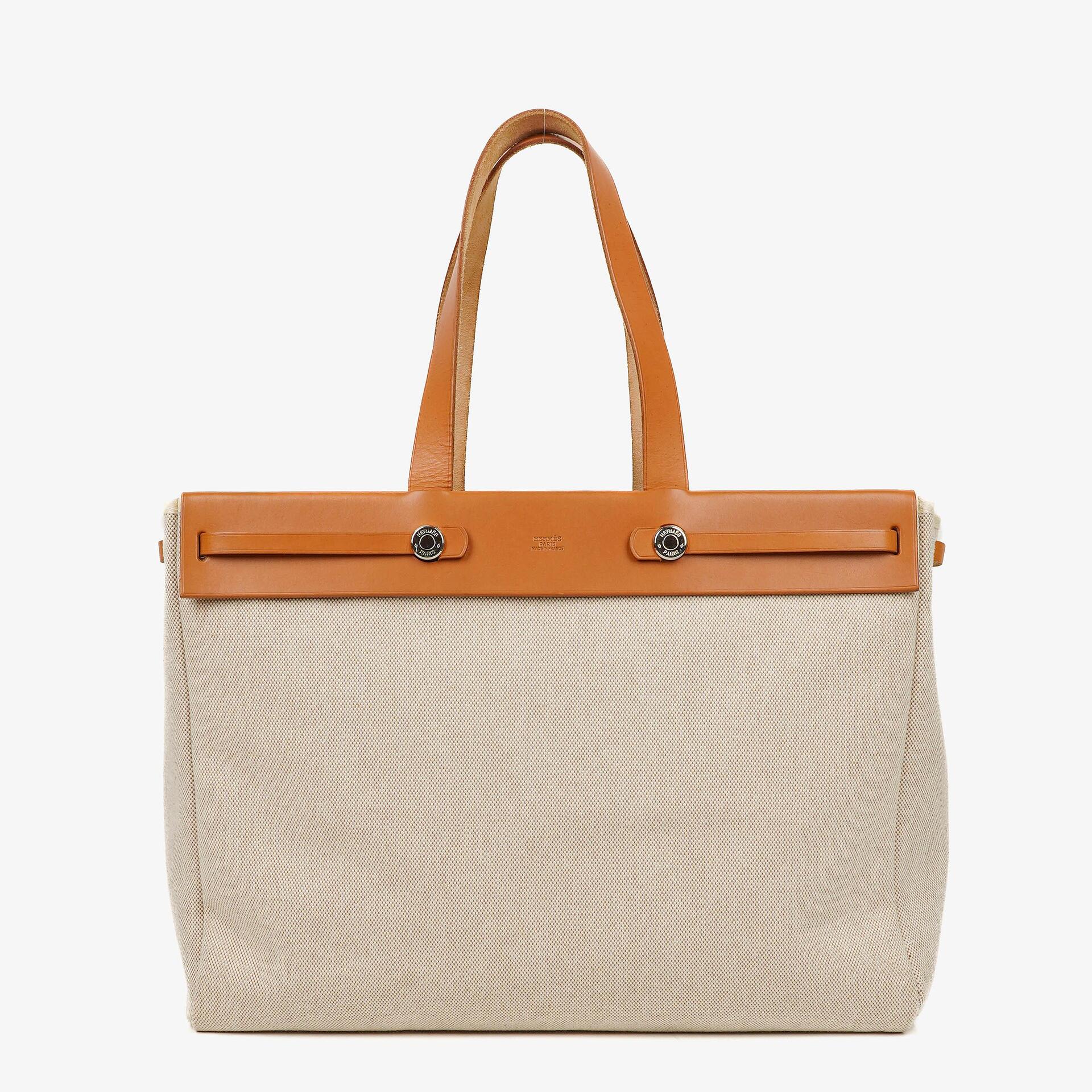 Hermes Herbag Cabas Canvas Vache Hunter MM 2 In 1 Bag