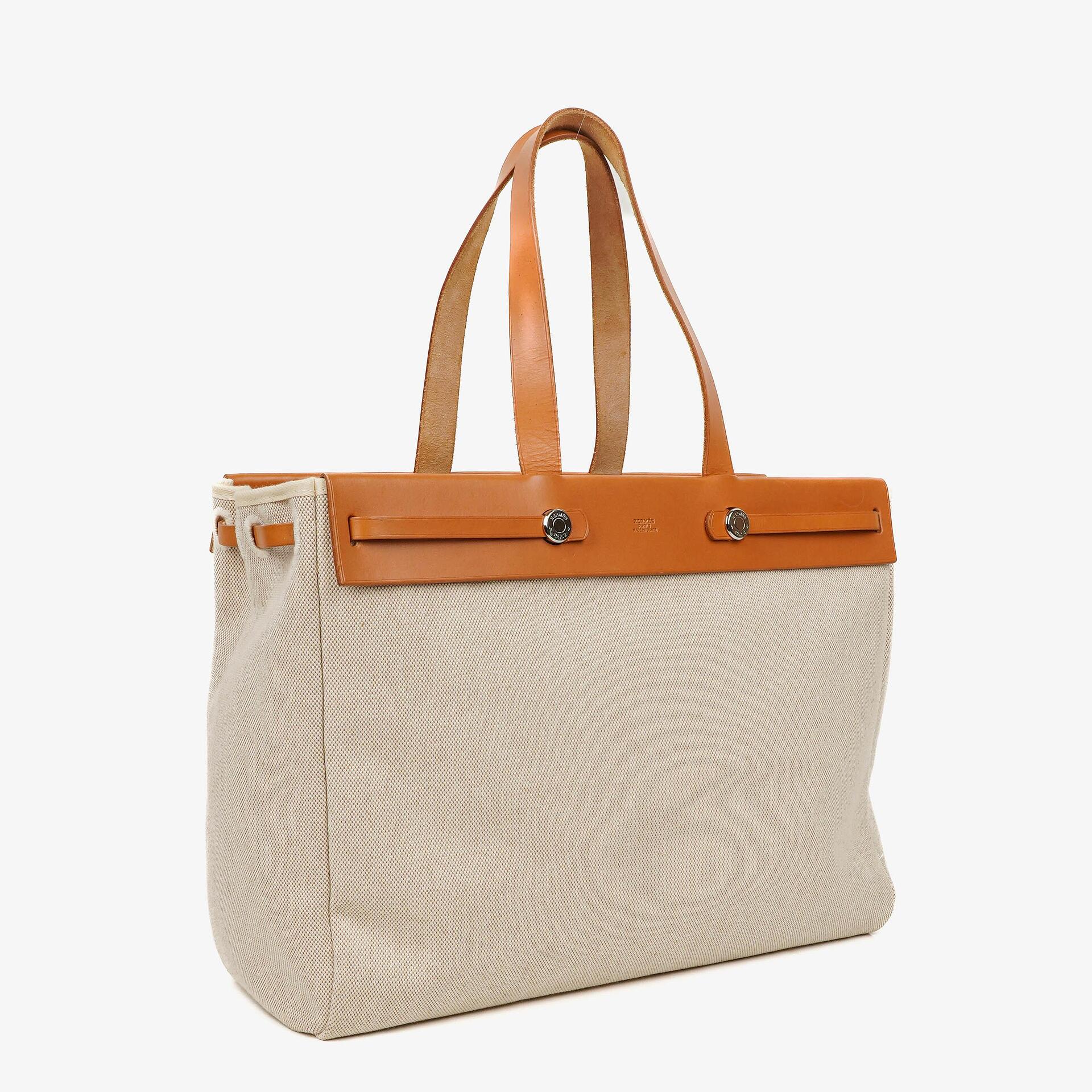 Hermes Herbag Cabas Canvas Vache Hunter MM 2 In 1 Bag