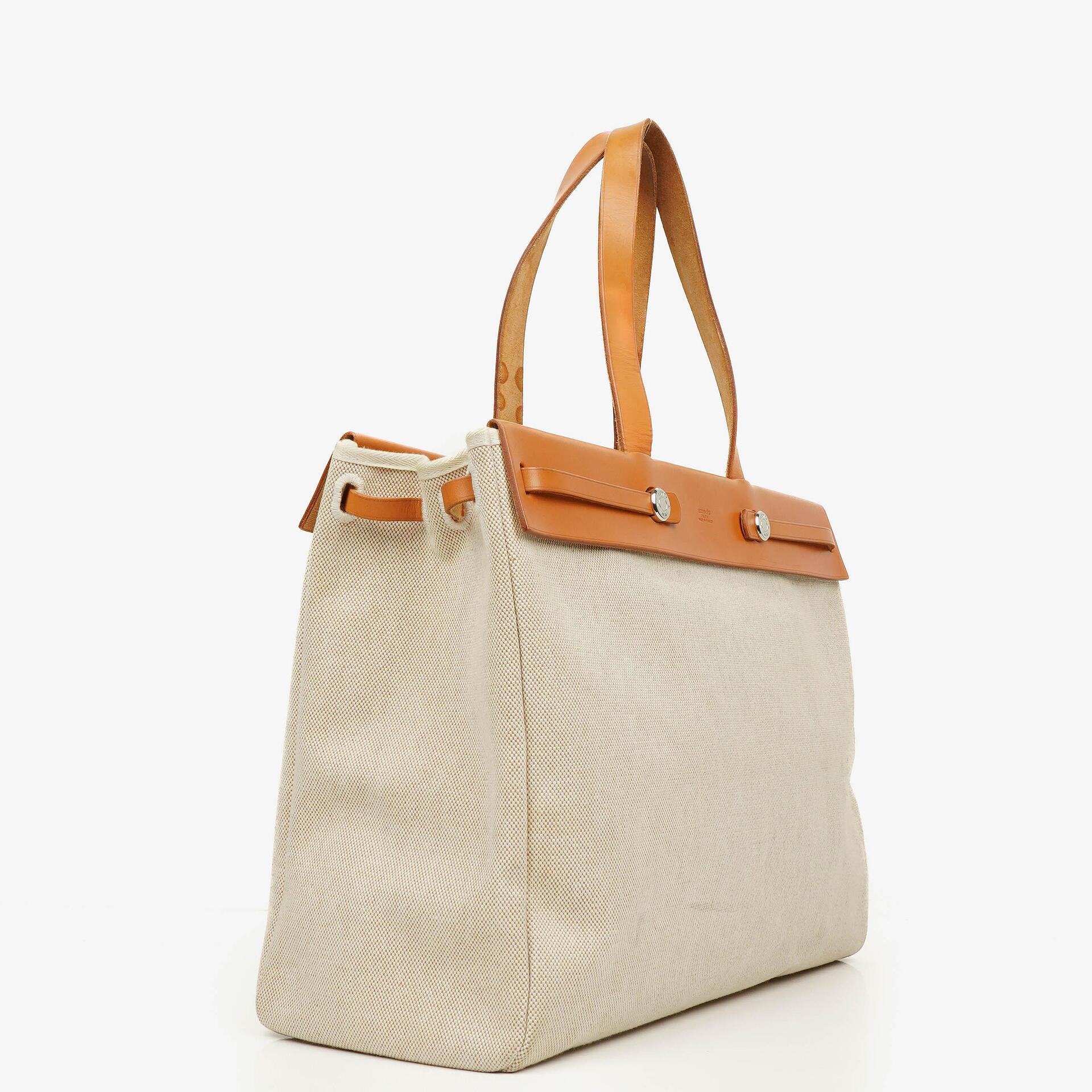 Hermes Herbag Cabas Canvas Vache Hunter MM 2 In 1 Bag