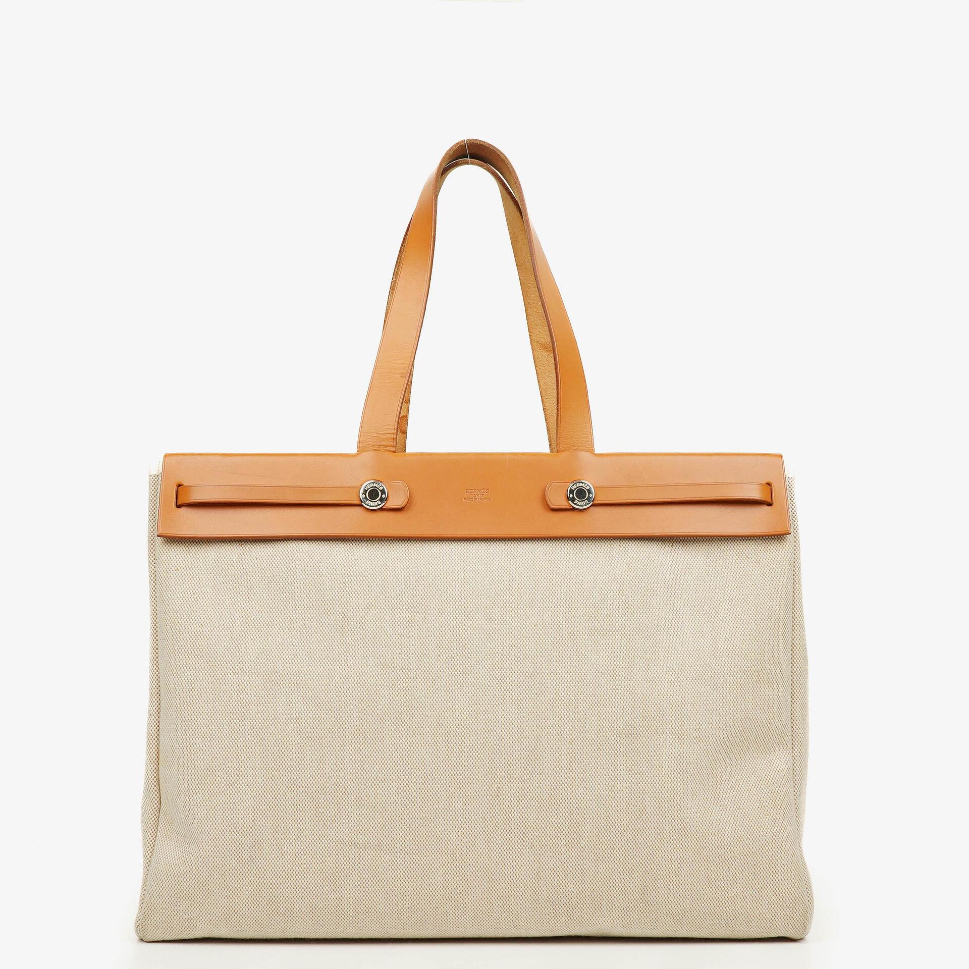 Hermes Herbag Cabas Canvas Vache Hunter MM 2 In 1 Bag