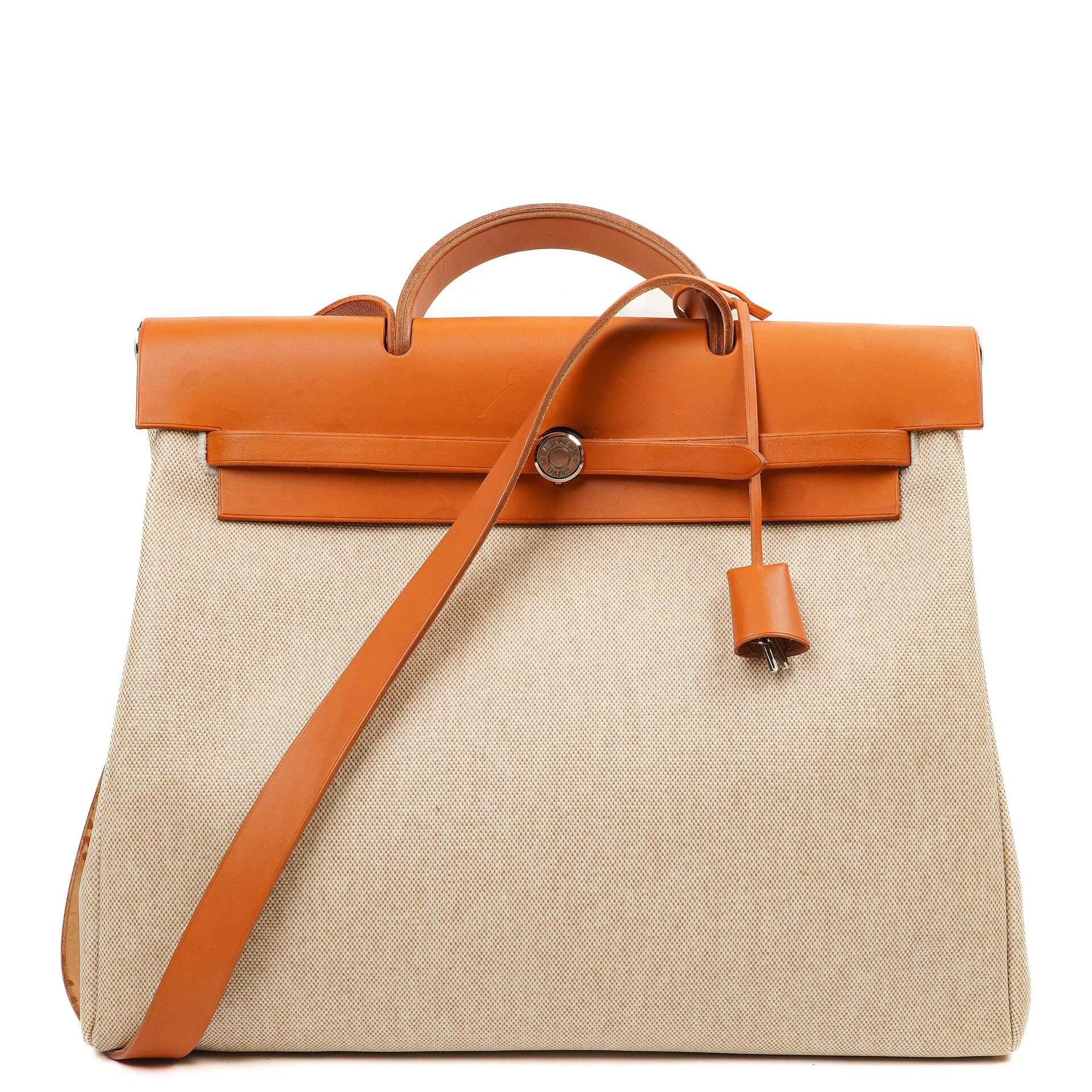 Hermes Herbag Natural Toile Vache Hunter MM 2 In 1 Bag, 1999