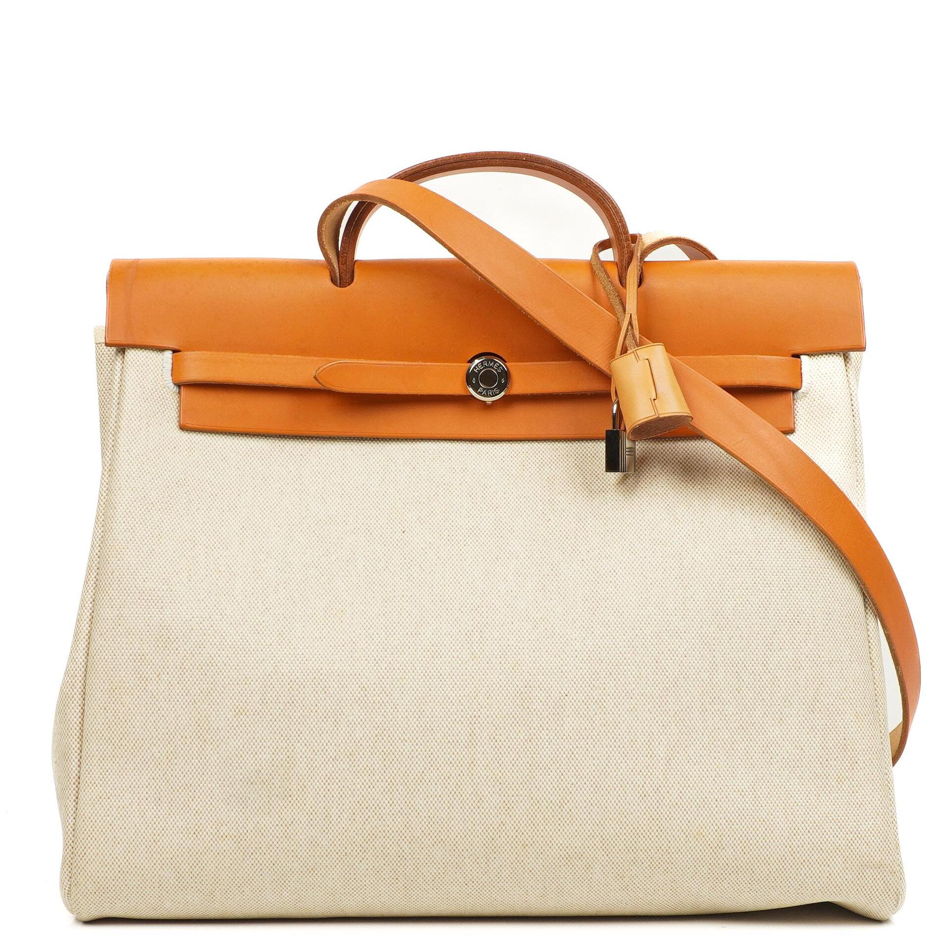 Hermes Herbag Natural Toile Vache Hunter MM 2 In 1 Bag, 1999
