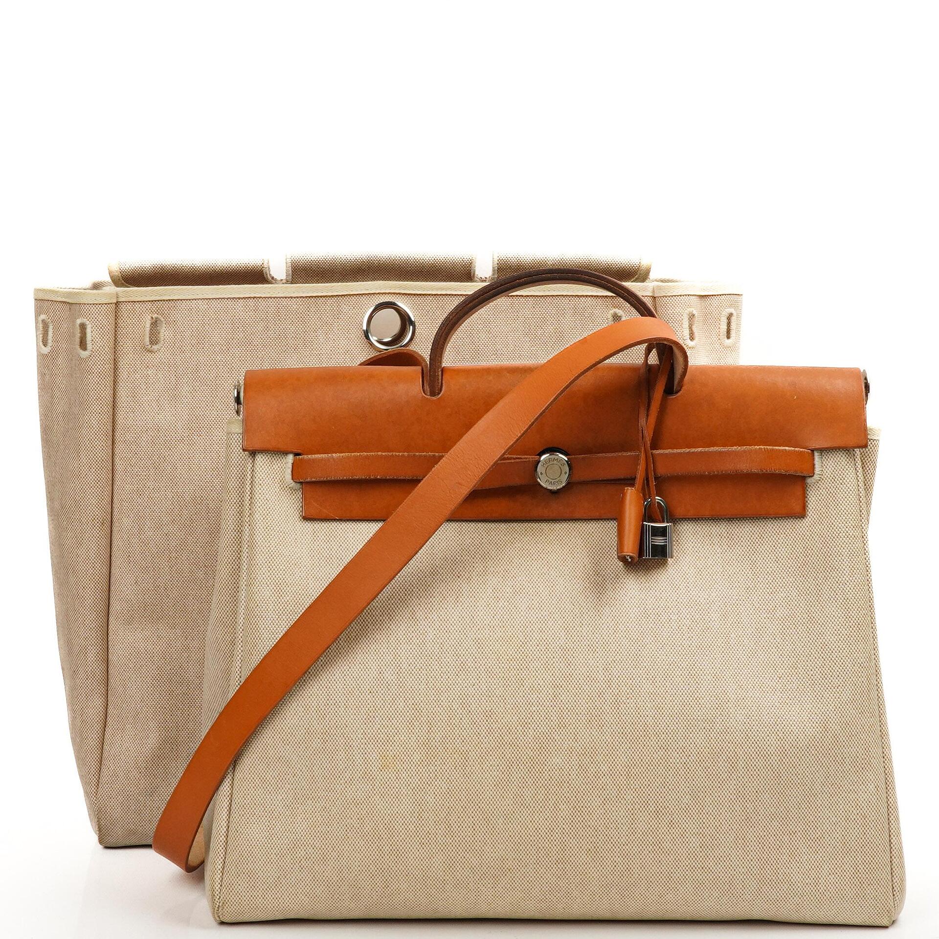 Hermes Herbag Natural Toile Vache Hunter MM 2 In 1 Bag