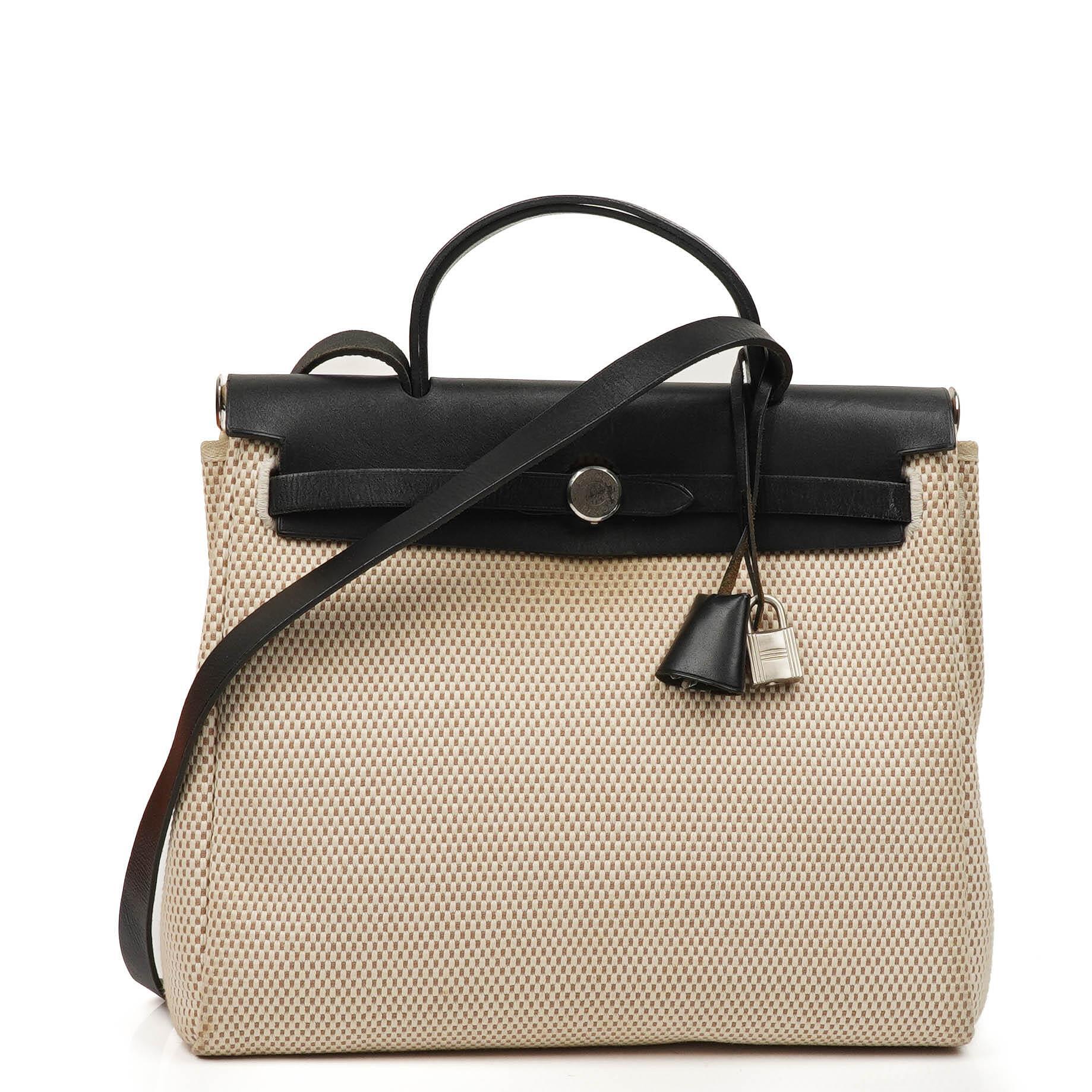 Hermes Herbag Natural Toile Vache Hunter MM 2 In 1 Bag
