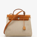 Hermes Herbag PM Vache Hunter Criss Viking 30 Ecru Beige Naturel 2 Way Bag Palladium Hardware