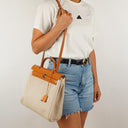 Hermes Herbag PM Vache Hunter Criss Viking 30 Ecru Beige Naturel 2 Way Bag Palladium Hardware