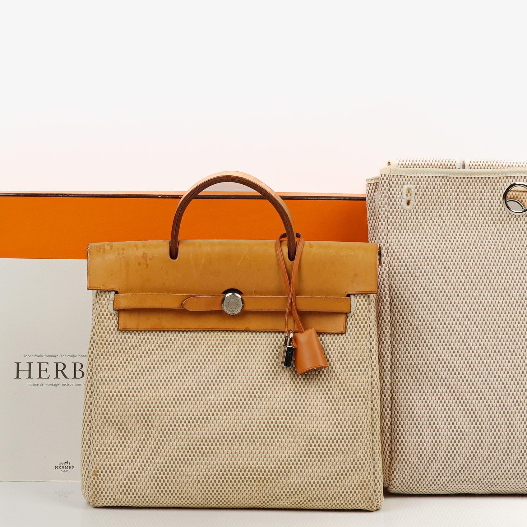 Hermes Herbag PM Vache Hunter Criss Viking Ecru Beige Naturel 2 Way Backpack With Palladium Hardware