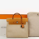 Hermes Herbag PM Vache Hunter Criss Viking Ecru Beige Naturel 2 Way Backpack With Palladium Hardware