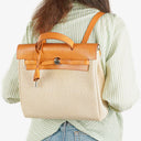 Hermes Herbag PM Vache Hunter Criss Viking Ecru Beige Naturel 2 Way Backpack With Palladium Hardware