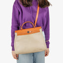 Hermes Herbag PM Vache Hunter Toile Canvas 30 Ecru Beige Naturel 2 Way Bag Palladium Hardware, 2000