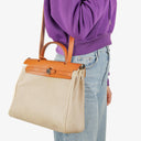 Hermes Herbag PM Vache Hunter Toile Canvas 30 Ecru Beige Naturel 2 Way Bag Palladium Hardware, 2000