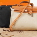 Hermes Herbag PM Vache Hunter Toile Canvas 30 Ecru Beige Naturel 2 Way Bag Palladium Hardware, 2000