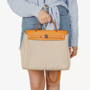 Hermes Herbag PM Vache Hunter Criss Viking 30 Ecru Beige Naturel 2 Way Bag Palladium Hardware