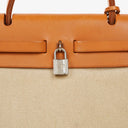 Hermes Herbag PM Vache Hunter Toile Canvas 30 Ecru Beige Naturel 2 Way Bag Palladium Hardware
