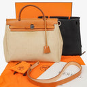 Hermes Herbag PM Vache Hunter Toile Canvas 30 Ecru Beige Naturel 2 Way Bag Palladium Hardware
