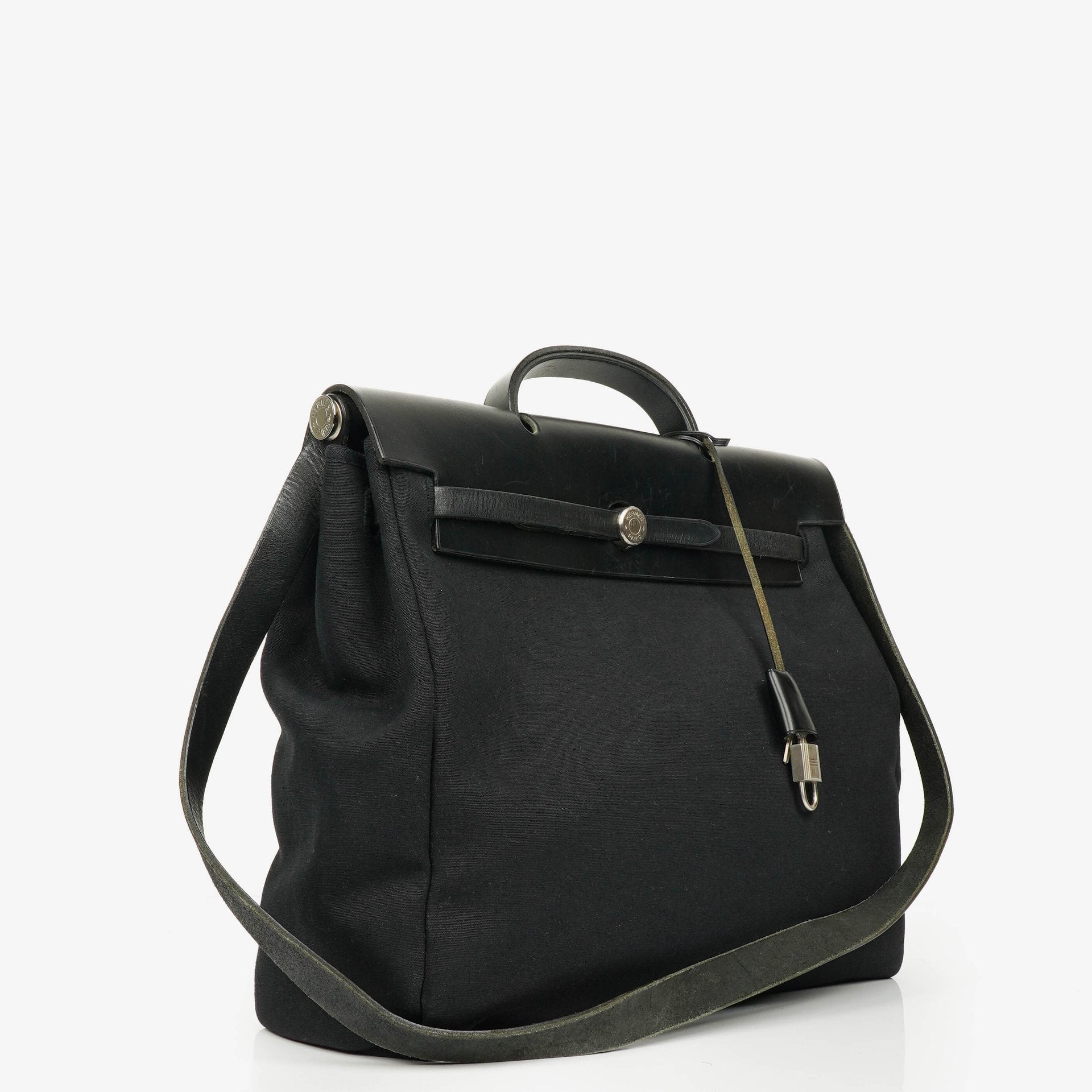 Hermes Herbag Toile Vache Hunter Black MM 2 In 1 Bag