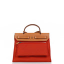 Hermes Herbag Zip 31 PM Fauve Vache Hunter Capucine Toile With Palladium Hardware