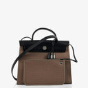 Hermes Herbag Zip 31 PM Noir Black Vache Hunter Etoupe Toile With Palladium Hardware