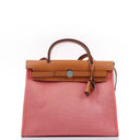 Hermes Herbag Zip 31 PM Vache Hunter Naturel Rose Azalee Toile With Palladium Hardware