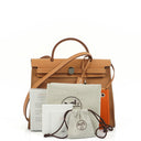 Hermes Herbag Zip 31 PM Vache Hunter Toile Dune/Sable Naturel And Orange With Palladium Hardware