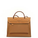 Hermes Herbag Zip 31 PM Vache Hunter Toile Dune/Sable Naturel And Orange With Palladium Hardware