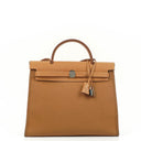 Hermes Herbag Zip 31 PM Vache Hunter Toile Dune/Sable Naturel And Orange With Palladium Hardware