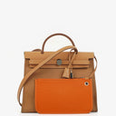 Hermes Herbag Zip 31 PM Vache Hunter Toile Dune/Sable Naturel And Orange With Palladium Hardware