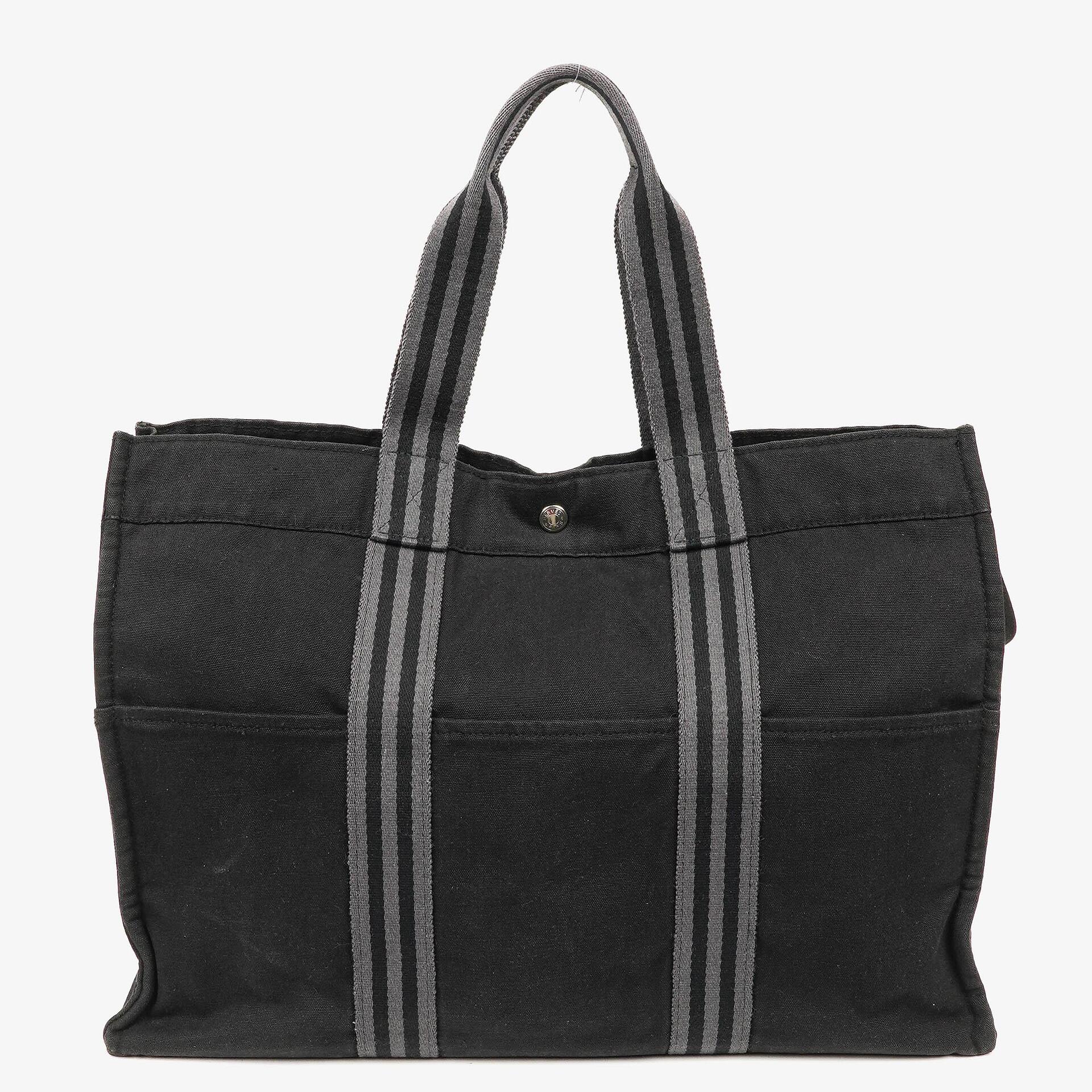 Hermes Herline MM Black Canvas Tote Bag