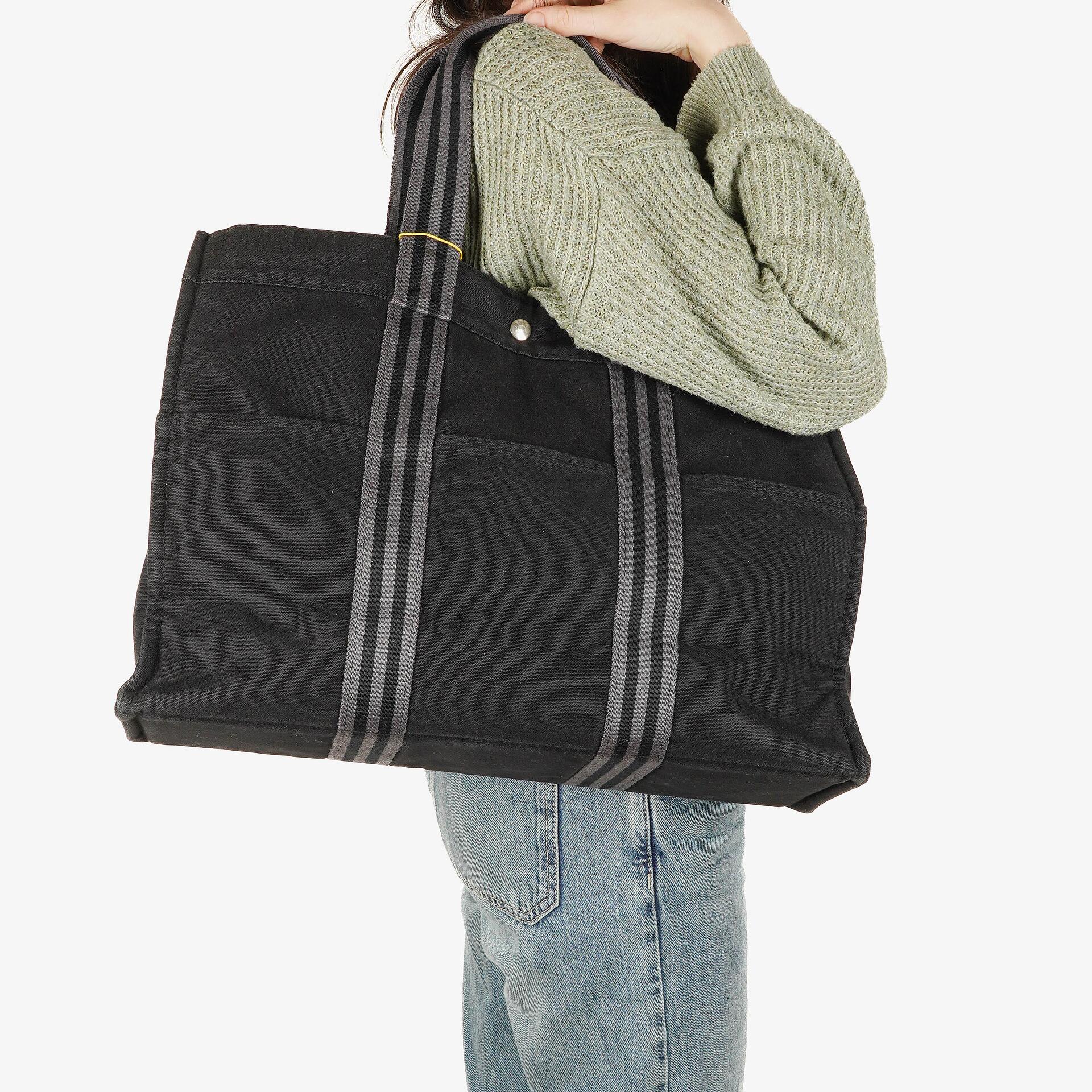 Hermes Herline MM Black Canvas Tote Bag