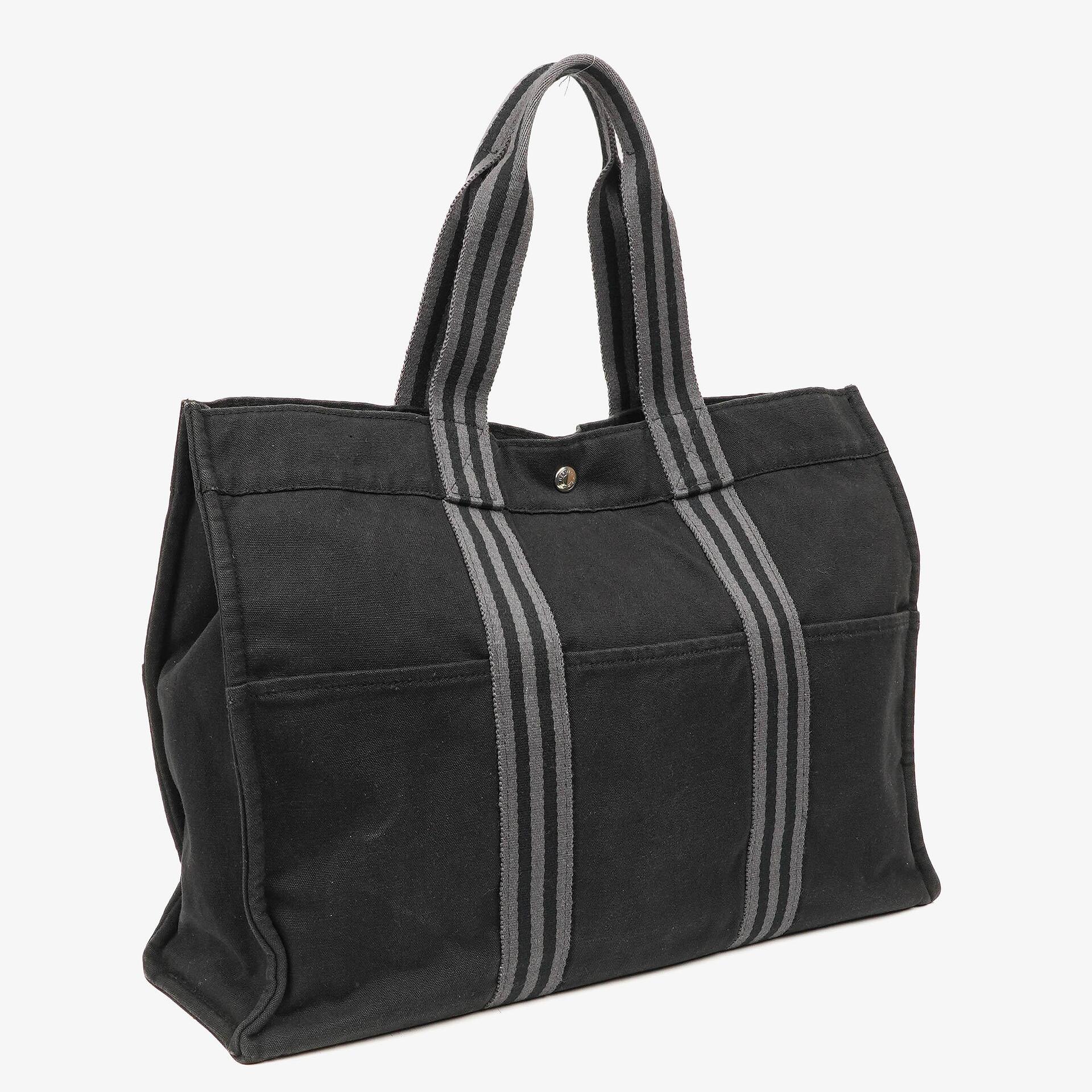 Hermes Herline MM Black Canvas Tote Bag