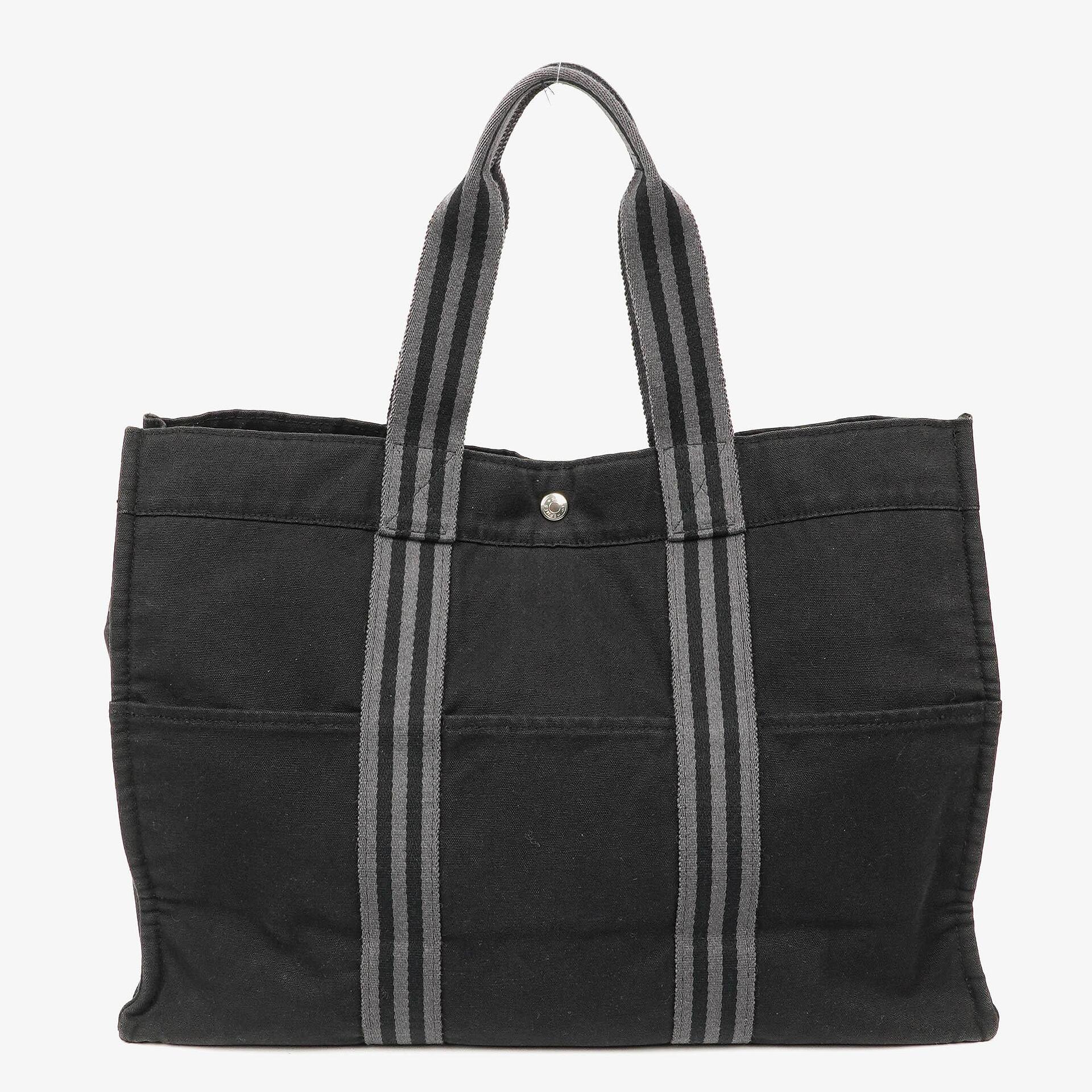 Hermes Herline MM Black Canvas Tote Bag