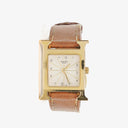 Hermes Heure H PM 21mm Gold Plated and Brown Leather Quartz Watch HH1.210