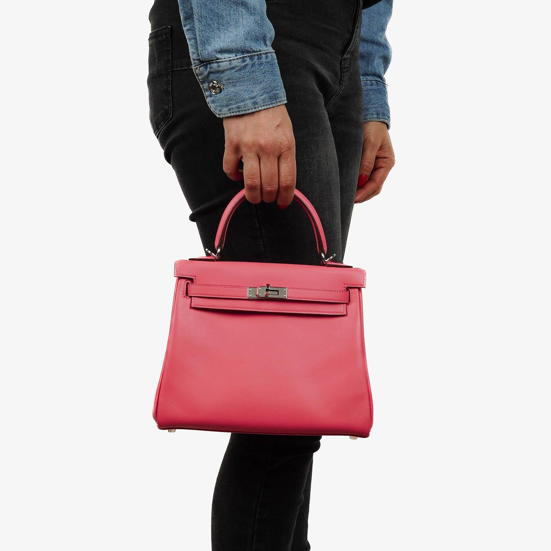 Hermes Kelly 25 Retourne Rose Azalee Swift Leather With Palladium Hardware