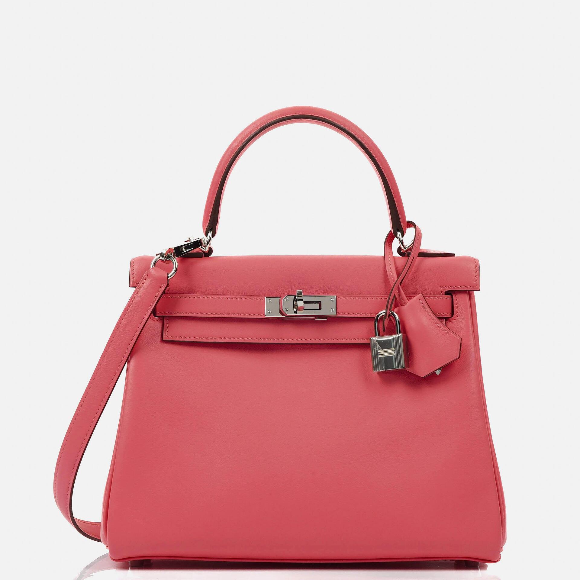 Hermes Kelly 25 Retourne Rose Azalee Swift Leather With Palladium Hardware