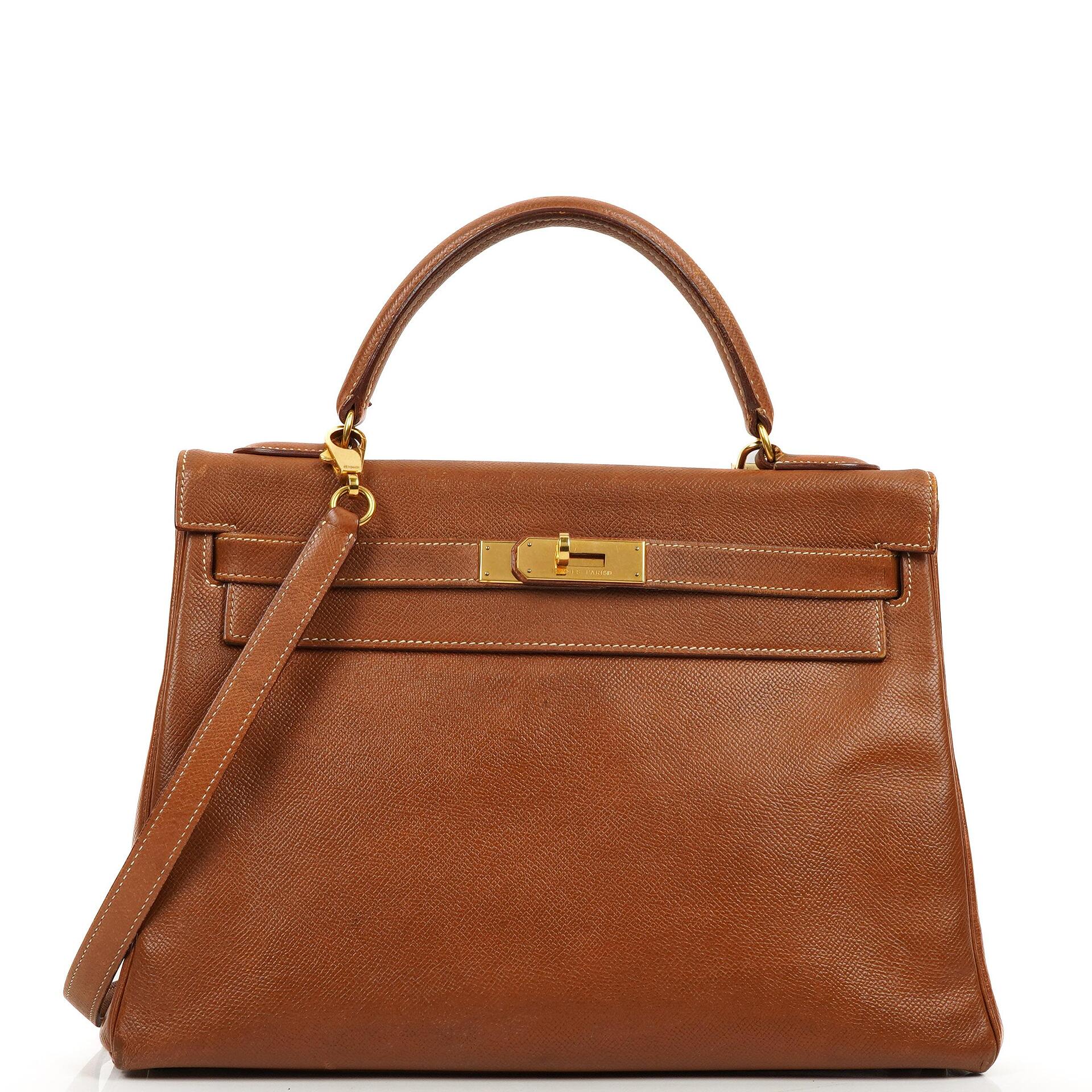 Hermes Kelly 32 Retourne Gold Courchevel Gold Hardware, 1992