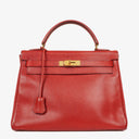 Hermès Kelly 32 Retourne Rouge Vif With Gold Hardware