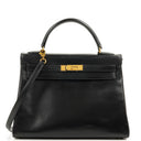 Hermes Kelly 32 Retourne Vintage Black Box Calf Gold Hardware, 1997