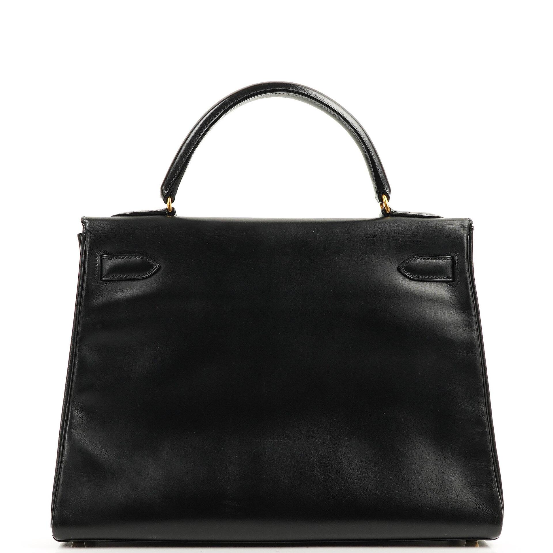 Hermes Kelly 32 Retourne Vintage Black Box Calf Gold Hardware, 1997