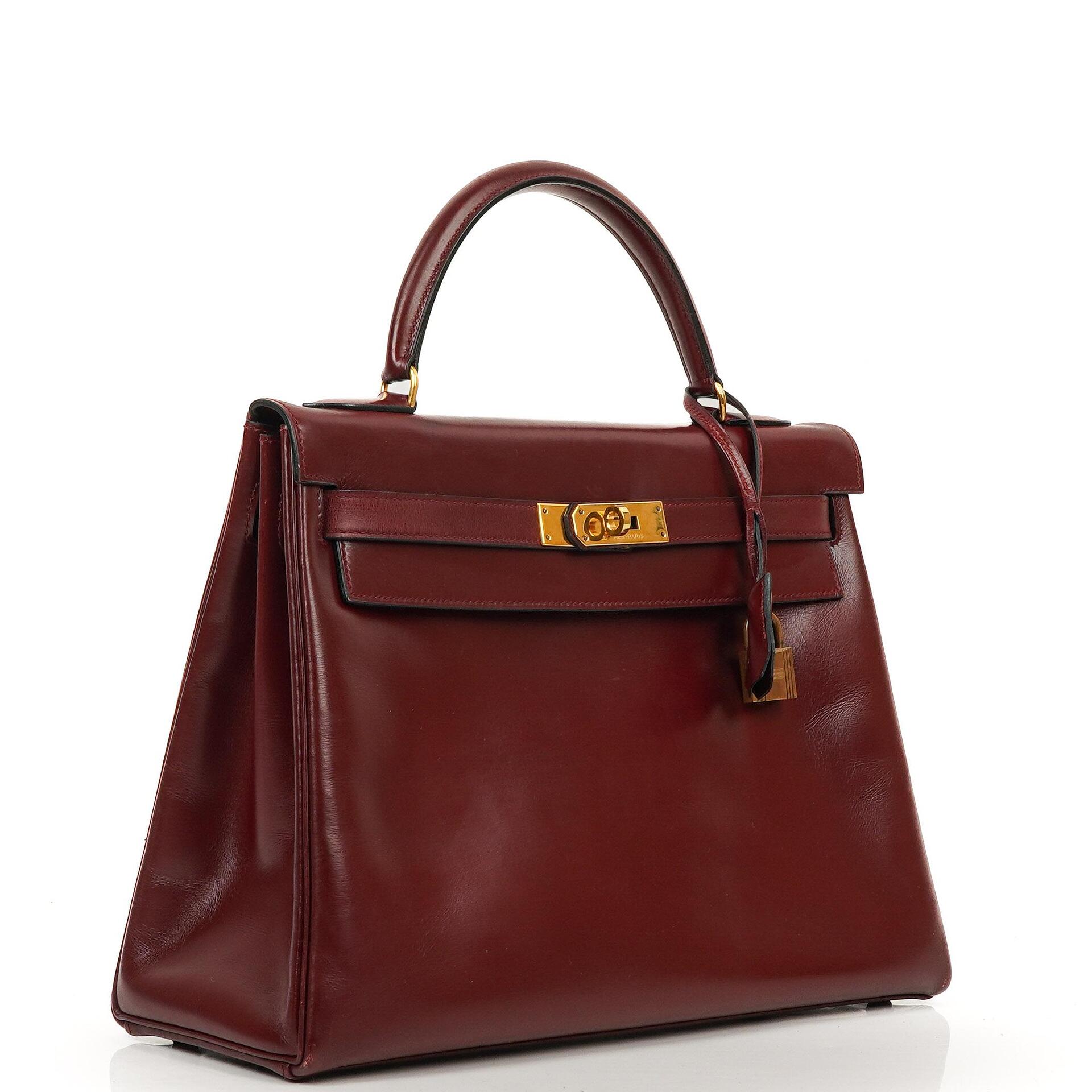 Hermes Kelly 32 Retourne Vintage Rouge H Box Calf Gold Hardware, 1983