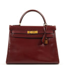 Hermes Kelly 32 Retourne Vintage Rouge H Box Calf Gold Hardware, 1983