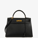 Hermes Kelly 32 Sellier Black Ardennes With Gold Hardware, 1996